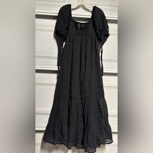 Free People Black Puff-Sleeve Maxi Dress